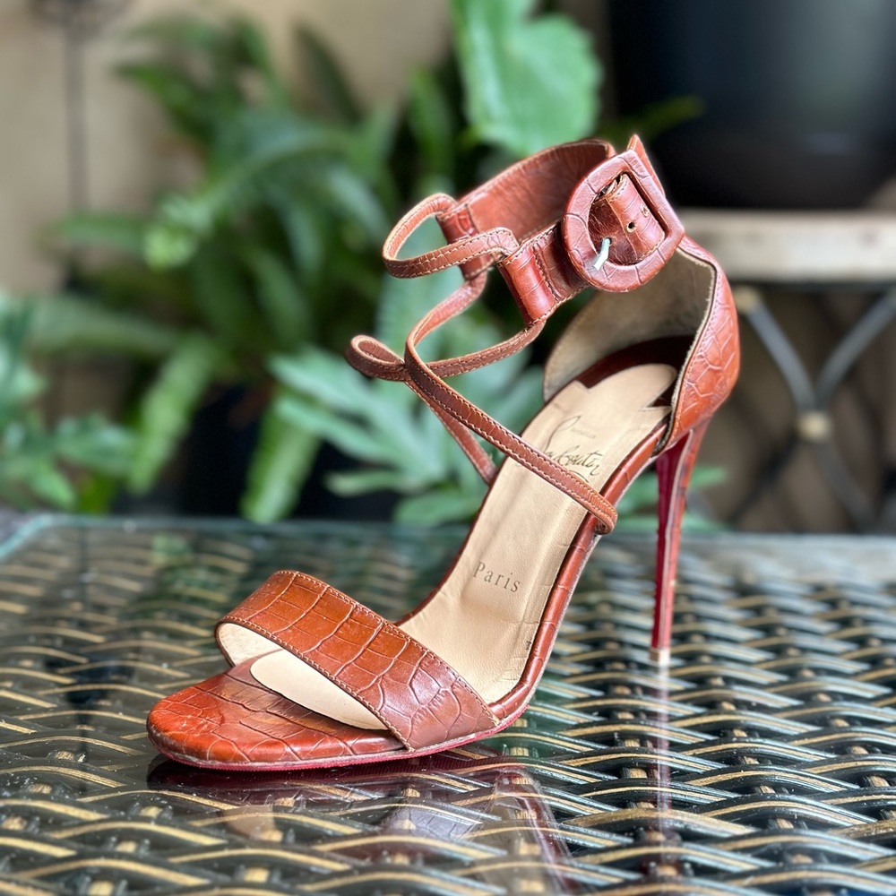 CHRISTIAN LOUBOUTIN crock embossed strap heels